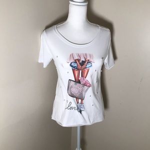 Graphic Tee Embellished Pearls Purse & Jeans 👛